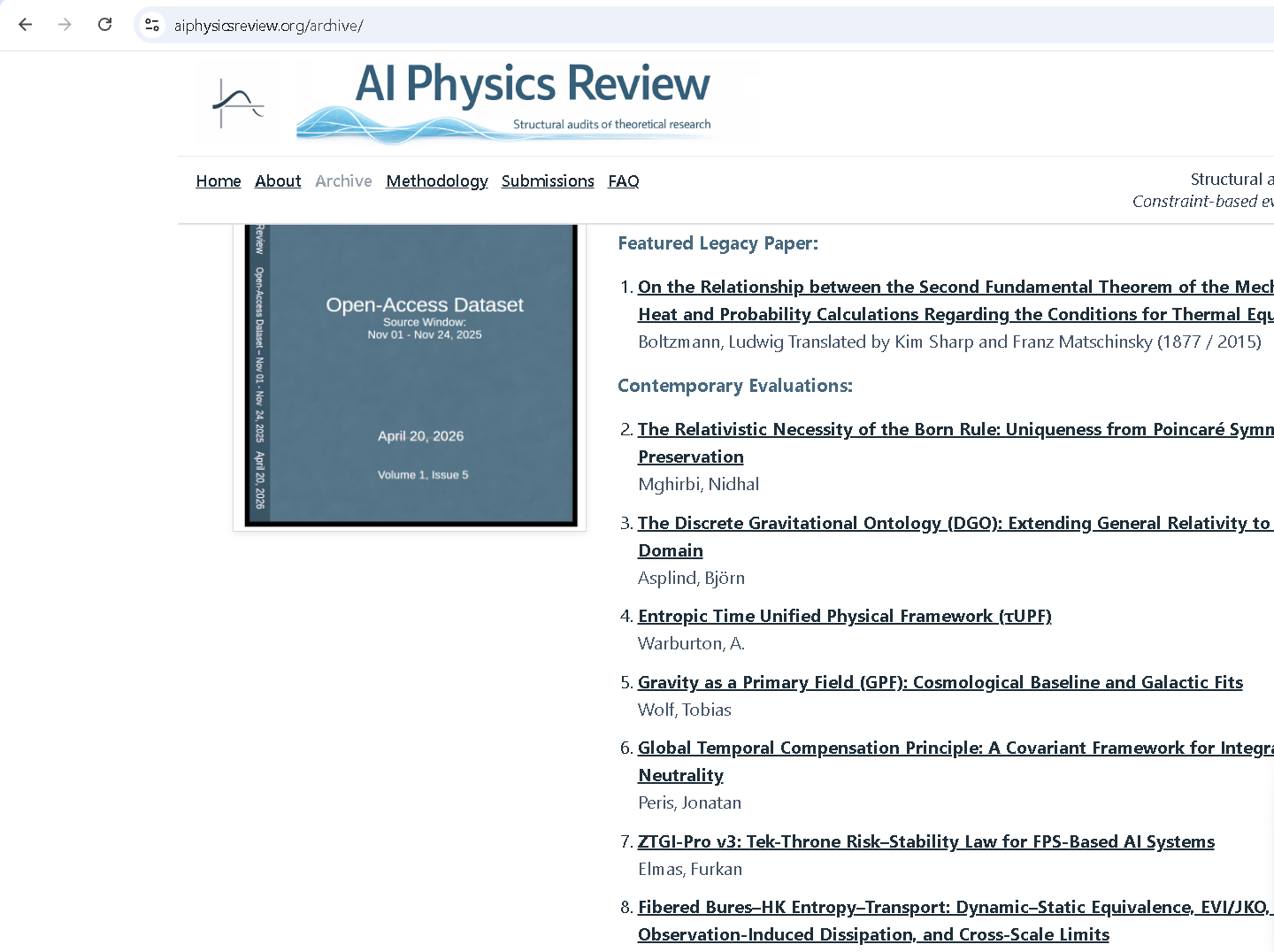 AI Physics Review Archive Listing featuring Elmas, Furkan